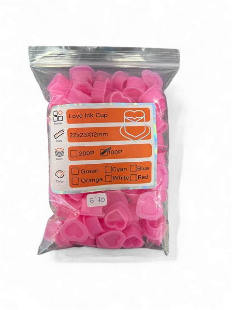 Cup para tinta silicona forma corazón rosa 100u